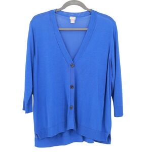 Chico's Cardigan Women XXL Blue Preppy Academia Librarian Classic Timeless Basic